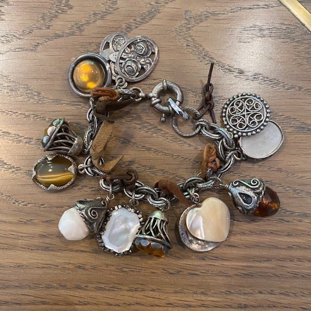 Bohemian Silver and Brown Charm Bracelet